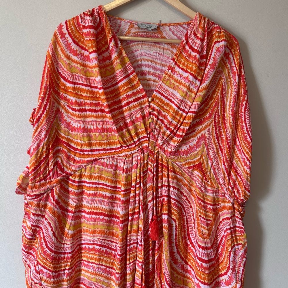 Dress Forum Orange Pink Tie Dye Stripe Oversized Beach Coverup Dress Size Large - Picture 3 of 8